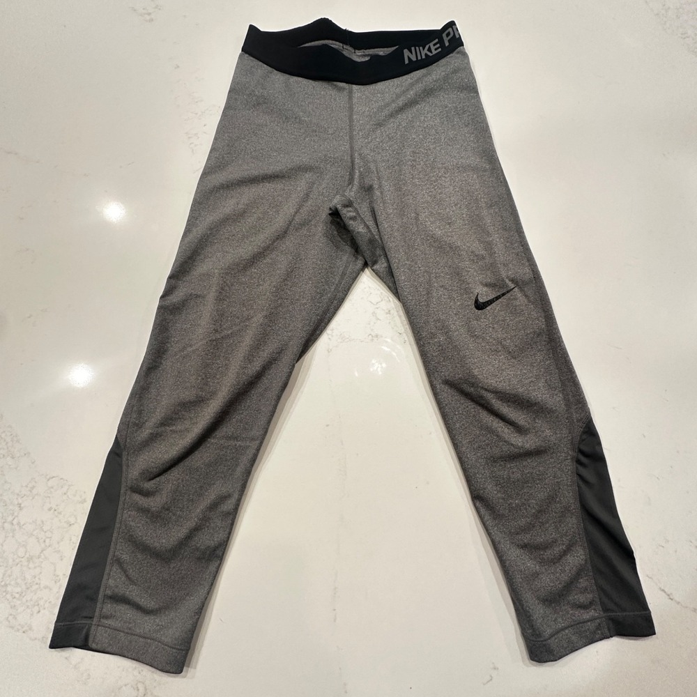 Nike Boys' Small Dri-FIT White Compression Pants Black Waistband Athletic